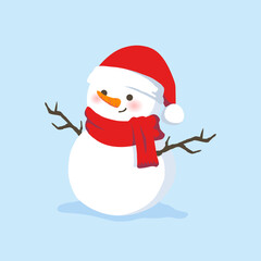 Cute Cartoon Snowman wearing a red knit hat and Scarf Winter Illustration, This festive character design is perfect for holiday greetings, winter season decorations, Christmas projects.