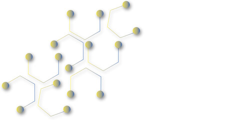 Abstract molecular network design with connected hexagonal lines and gradient spheres on a clean white background. Modern tech-inspired structure ideal for science, data, and futuristic concepts.