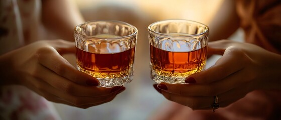 Elegant ladies with tea in crystal glasses