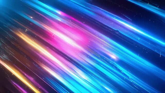 カラフルな斜線が織りなす未来ビジュアル：舞い散る光の粒子