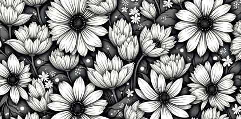 Elegant minimalist black & white floral line art wallpaper , illustration, vector
