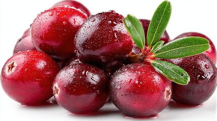 Close up of fresh red cranberries with water droplets