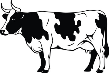 Black and White Vector Icon of Cow in Profile View Representing Dairy Farming and Agriculture