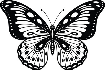 Black and White Vector Icon of Ornate Butterfly with Symmetrical Wings Representing Nature and Elegance
