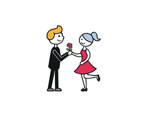 cartoon Wedding proposal silhouette vector illustration isolated on white background