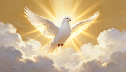 White dove representing the Holy Spirit, symbolic Christian and spiritual scene, serene and sacred, perfect for religious, inspirational, Easter, Pentecost, and Christian artwork or photography.
