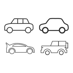 Set of four simple black and white outline icons representing different types of automobile vehicle shapes