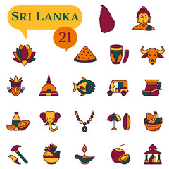 National icons with outlines Sri Lanka about culture, architecture, and traditions.