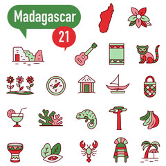 National icons with outlines dedicated to the culture, architecture, and traditions of Madagascar.