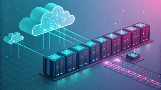 Cloud computing servers and data transfer network - Powered by Adobe