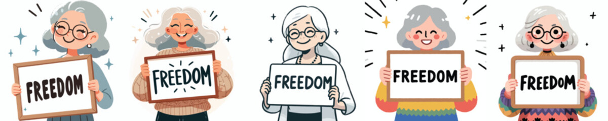 vector of a grandmother holding a sign that says 