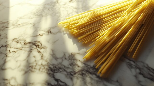 Assorted uncooked pasta on marble surface