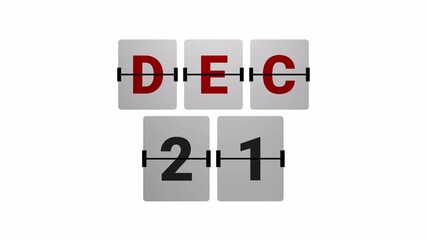 December 21 Flip Calendar Animation, White Version, Transparent Background