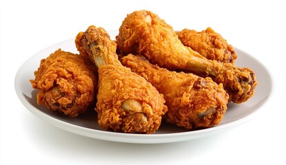 A plate of crispy fried chicken drumsticks, golden and appetizing, ready to be enjoyed as a delicious meal or snack.