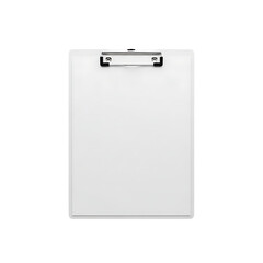 Clean white clipboard featuring a silver clip holding a pristine blank page