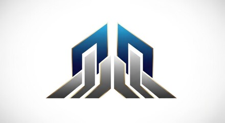 Abstract geometric design with mirrored elements and color gradients on a white background