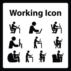 Person Working on Laptop Icon - Office Worker Silhouette, Remote Work, Freelance, Business Desk Graphic
