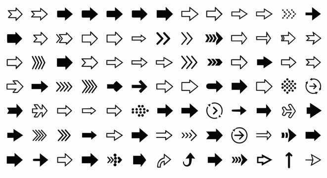 vector black and white arrow icons set transparent background