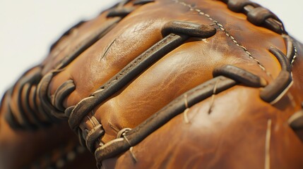 Close-up of a worn baseball glove.