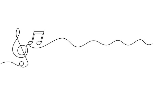 Jew's harp treble clef and musical note one line art animation, hand-drawn reed pinch instrument drawing continuous contour motion. Resonance oscillating arc reed drymba melody outline video.  4k