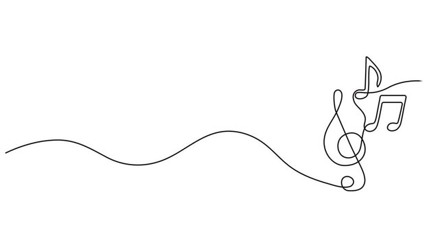 Jew's harp treble clef and musical note one line art animation, hand-drawn reed pinch instrument drawing continuous contour motion. Resonance oscillating arc reed drymba melody outline video.  4k