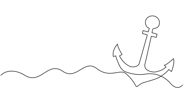 Self animated continuous one line drawing of anchor logo. Nautical maritime sea ocean boat symbol. Nautical icon vessel sign, boat, cargo shipping. Full length one line animation