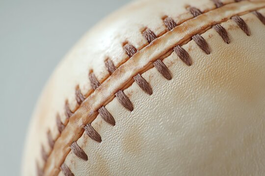 Close-up of textured baseball surface.