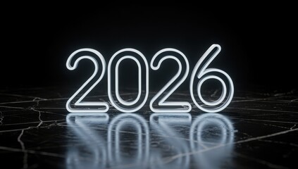 Minimalist 3D Neon Typography 2026 on Dark Marble