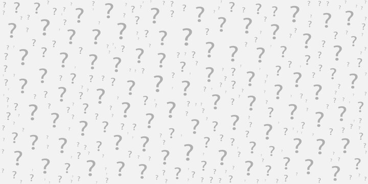 Question mark seamless pattern. Repeating interrogation patern. Hand drawn black simple icon on white sample background. Repeated modern wallpaper for design prints. Repeat swatch.