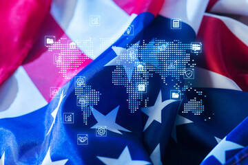Flags and technology unite to represent global connectivity and innovation in a modern context