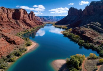 the beautiful landscape and canyons around lake powell in motion, with blue water, desert colors, arizona sandstone rock formations