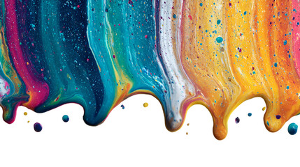 Colorful, fluid texture cascades with vibrant splatters. Drip design for posters, abstract backgrounds, artistic templates, and branding material.
