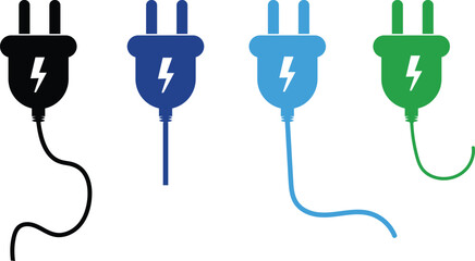 electric socket icon set. Electric Plug and Socket IconElectrical cord or cable. Electric power. Set of electric plug vector icons onTransparent background. Electricity and Energy supply socket sign
