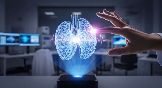 Futuristic Holographic Display of Human Lungs, Medical Innovation and Advanced Technology