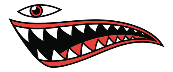 Flying Tigers Shark Teeth Car Sticker Motorcycle Gas Tank Decal and Helmet Graphic Illustration for Automotive Customization, Racing Design, and Vehicle Decoration