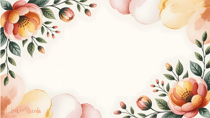 Elegant watercolor floral frame background for wedding invitations, Vintage botanical flower corner border template design, Aesthetic hand-painted peach and orange bloom illustration
