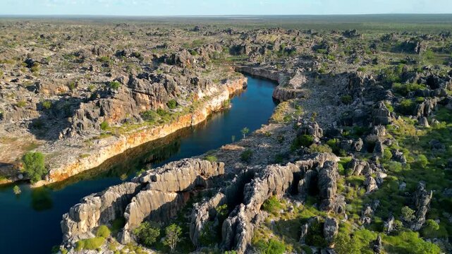 Flying over a gorge in the Kimberly region, Western Australia