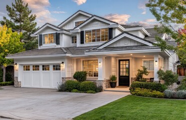 a modern two-story house with a three-car garage and a large backyard in livermore, california.
