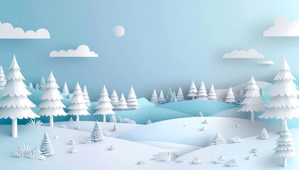 Winter wonderland with snow covered trees and rolling hills