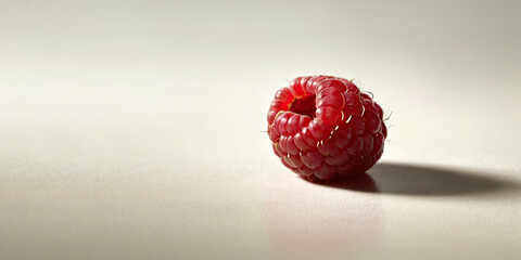 Fresh raspberry on smooth surface with soft shadows and natural light
