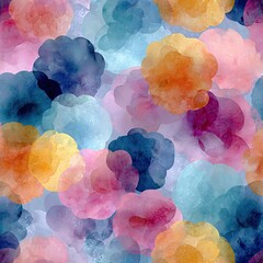 Seamless pattern of abstract watercolor blobs in soft pastels dreamy and artistic