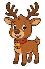 Christmas reindeer cartoon character illustration. Little cute deer with bell
