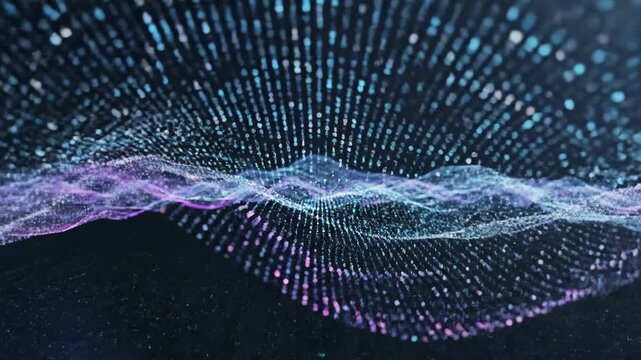Abstract digital waveform animation glowing data points against dark background