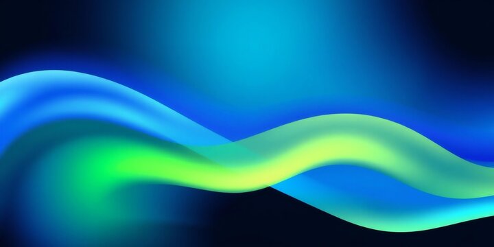 Abstract flowing wave of blue and green light on a dark background