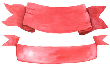Watercolor hand painted red ribbon isolated clipart object perfect for Valentine's day card or romantic love post cards