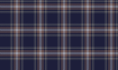 Seamless plaid patterns in navy, brown, white, and dark gray reflect a classic, modern feel. Perfect for fashionable clothing, skirts, and pants, adding a touch of charm to any style.