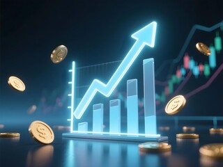 business graph with coins and arrow