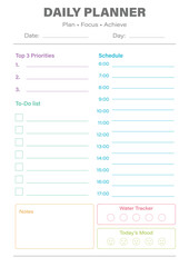 Daily Planner Printable  Minimalist Colorful Day Planner  A4 & US Letter  To-Do List