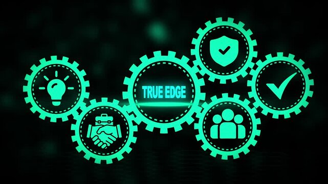 Interlocking Gears Illustrating Core Business Values with True Edge Text interconnected concept