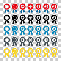 Set of Certification seal award icon, ribbon web stamp symbol, label vector illustration .